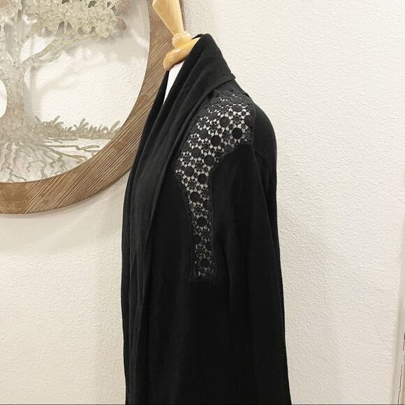 Kookai Long Crochet Wool Modal Open Cardigan Sweater Black 8 - Picture 3 of 6